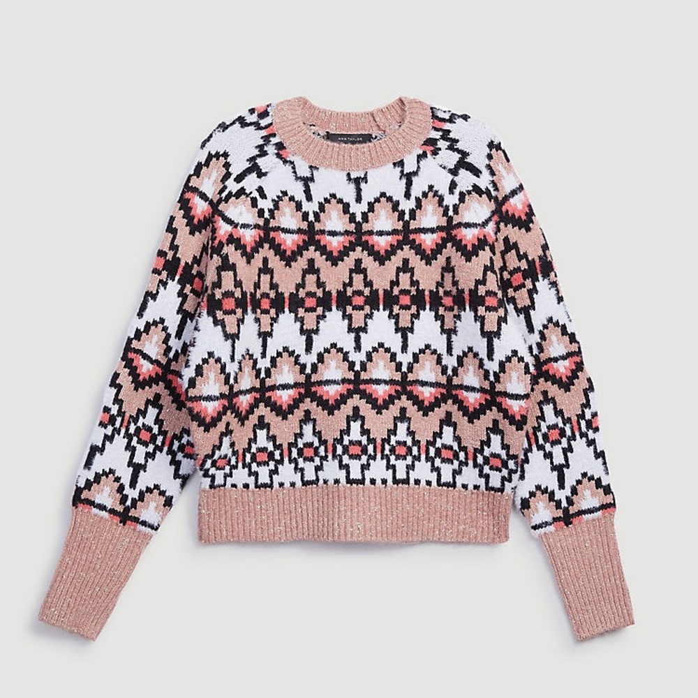 NWT Ann Taylor Pale Pink Fair Isle Sweater